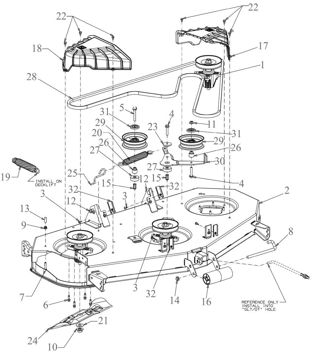 Deck Diagram and Parts List for XT1-GT54KH (14AQA3TMA10)(2023) Cub Cadet Lawn Tractor
